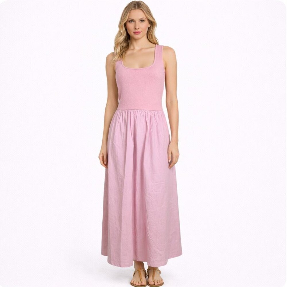 MONROW Poplin Mix Tank maxi Dress pink sleeveless size large